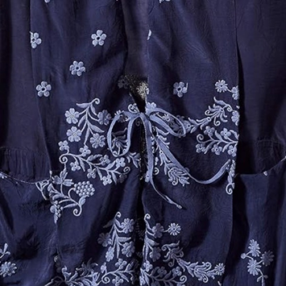 Johnny Was Embroidered Motley Embroidered Kimono Cardigan Navy Tonal Boho Jacket - Picture 6 of 9